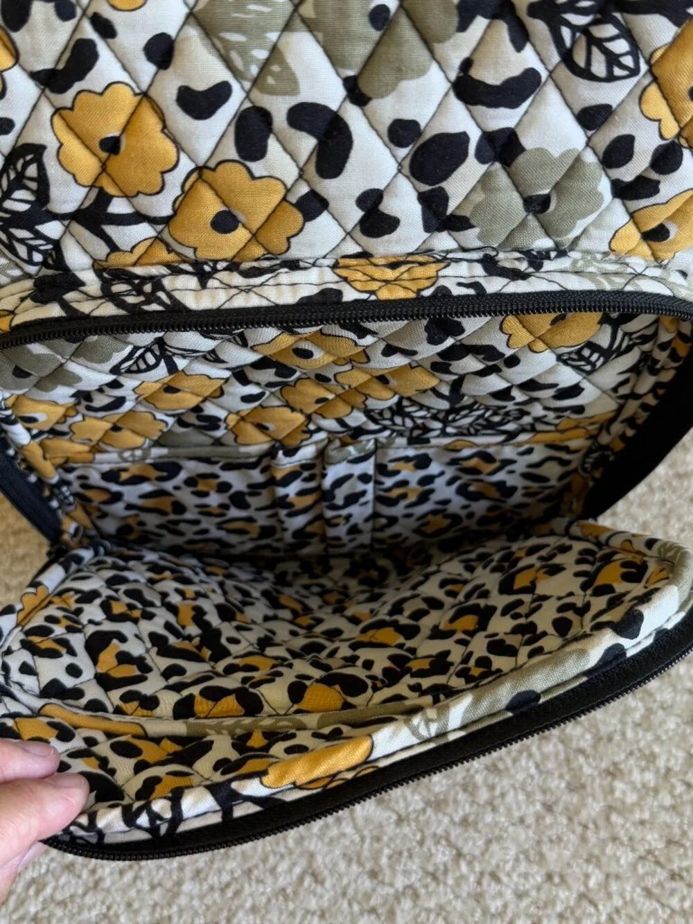 Vera Bradley Yellow and Black Floral Pattern Backpack